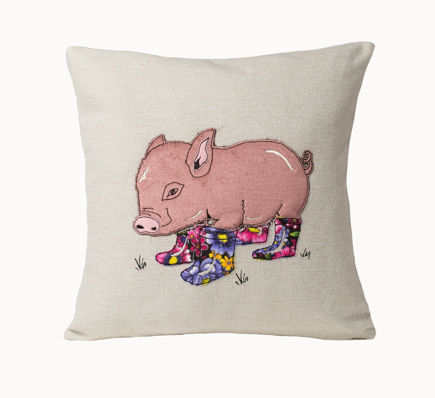 Birthday gift for pig lover, Piggy cushion cover, cute pink applique throw pillow cover for sofa, Pig home decor, Farm decor, Country home