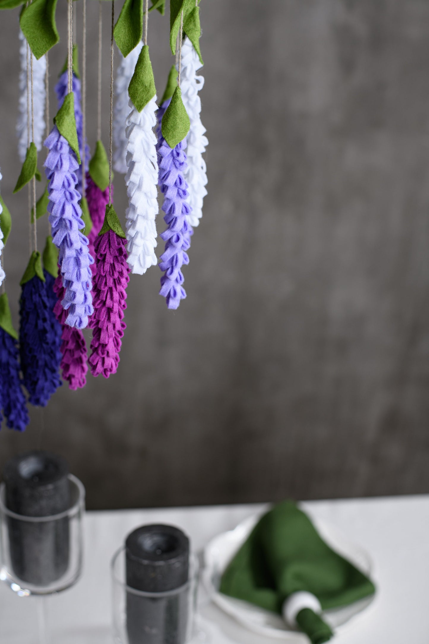 Purple flower mobile, Lavender flower chandelier, Nursery hanging decor, Chandelier crib mobile, Hanging floral arrangement, Spring garland