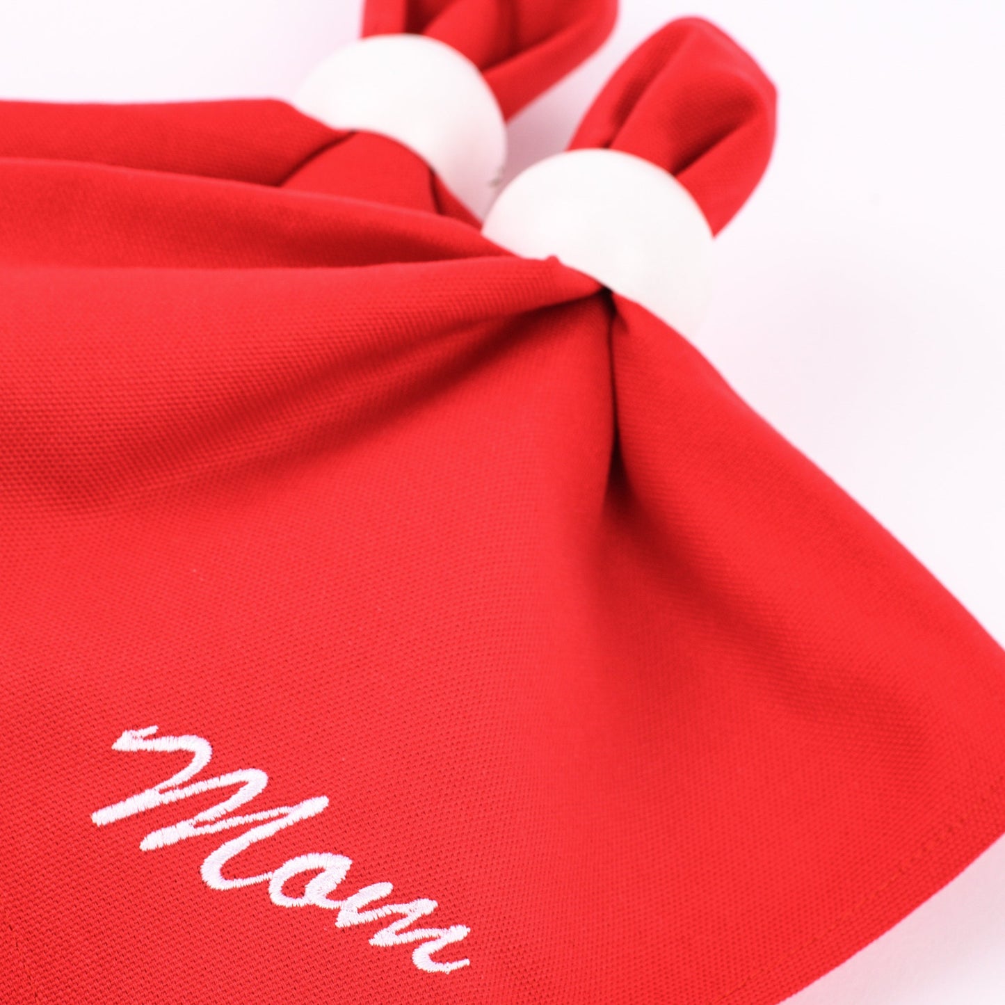 Red personalized napkins, Red fabric napkins, Customized red table décor, Embroidered red napkins, Red serviettes with name