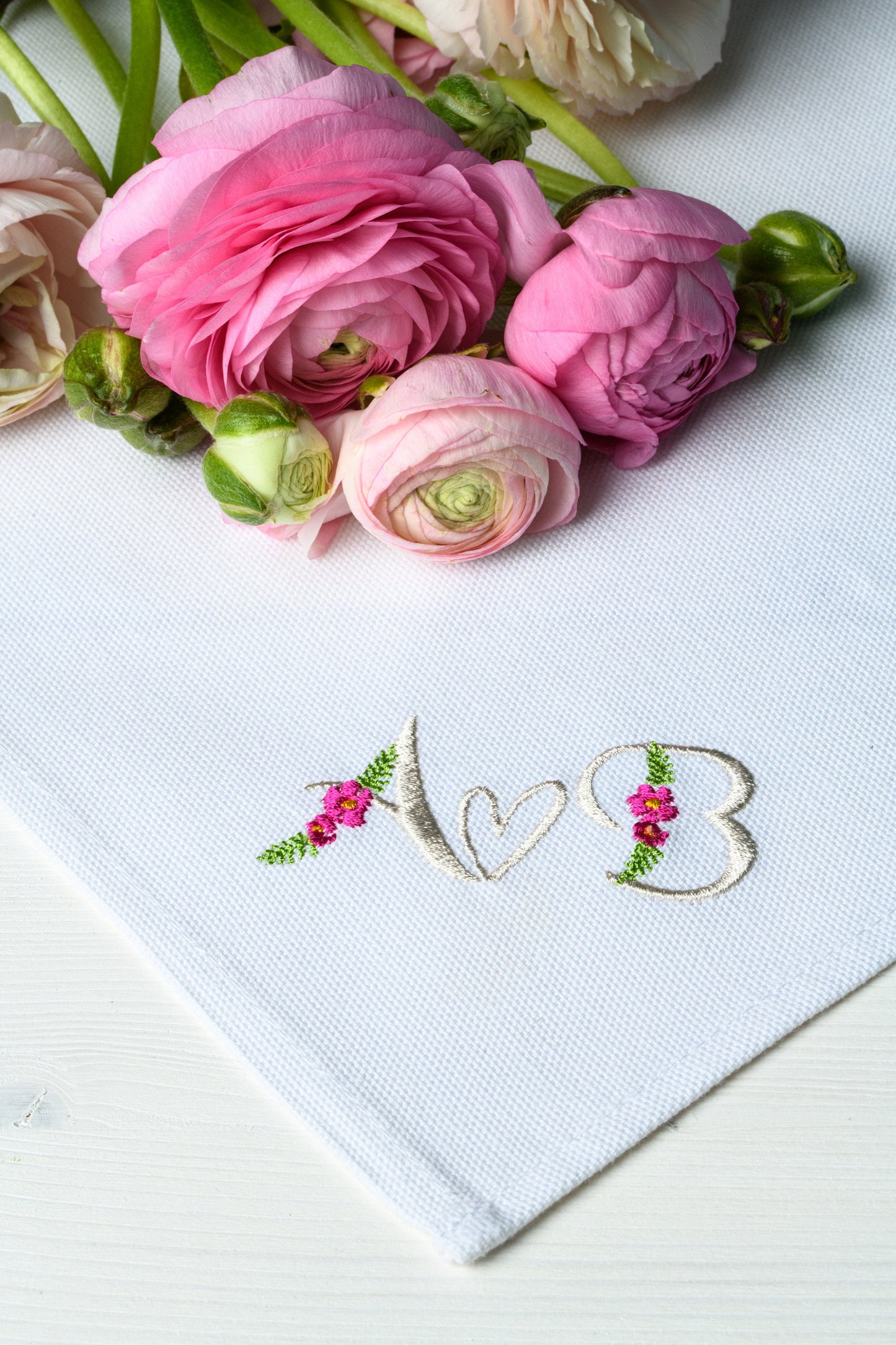 Personalized white wedding napkins, Embroidered initials on wedding napkin, Wedding monogram cloth