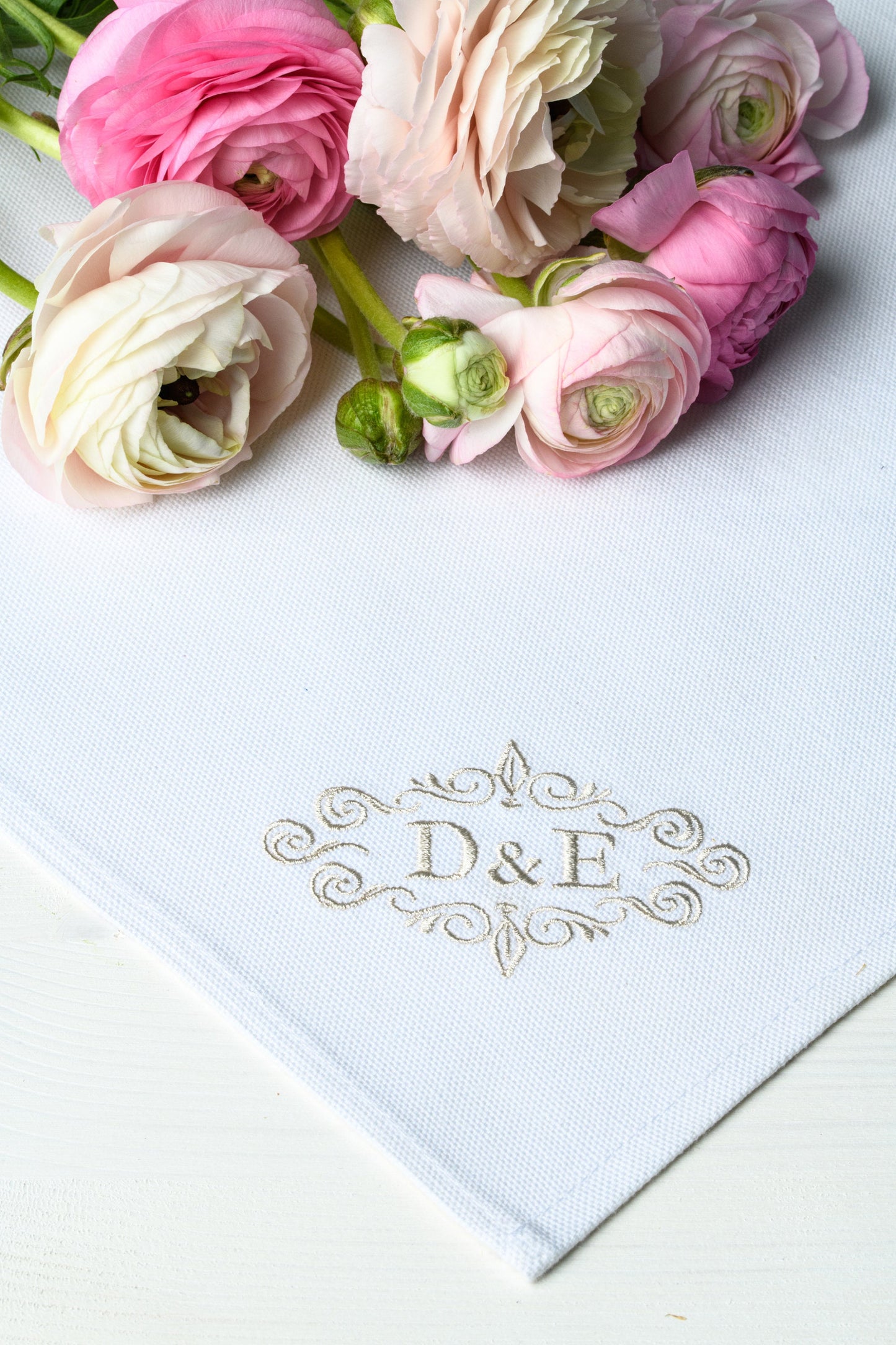 Personalized white wedding napkins, Embroidered initials on wedding napkin, Wedding monogram cloth