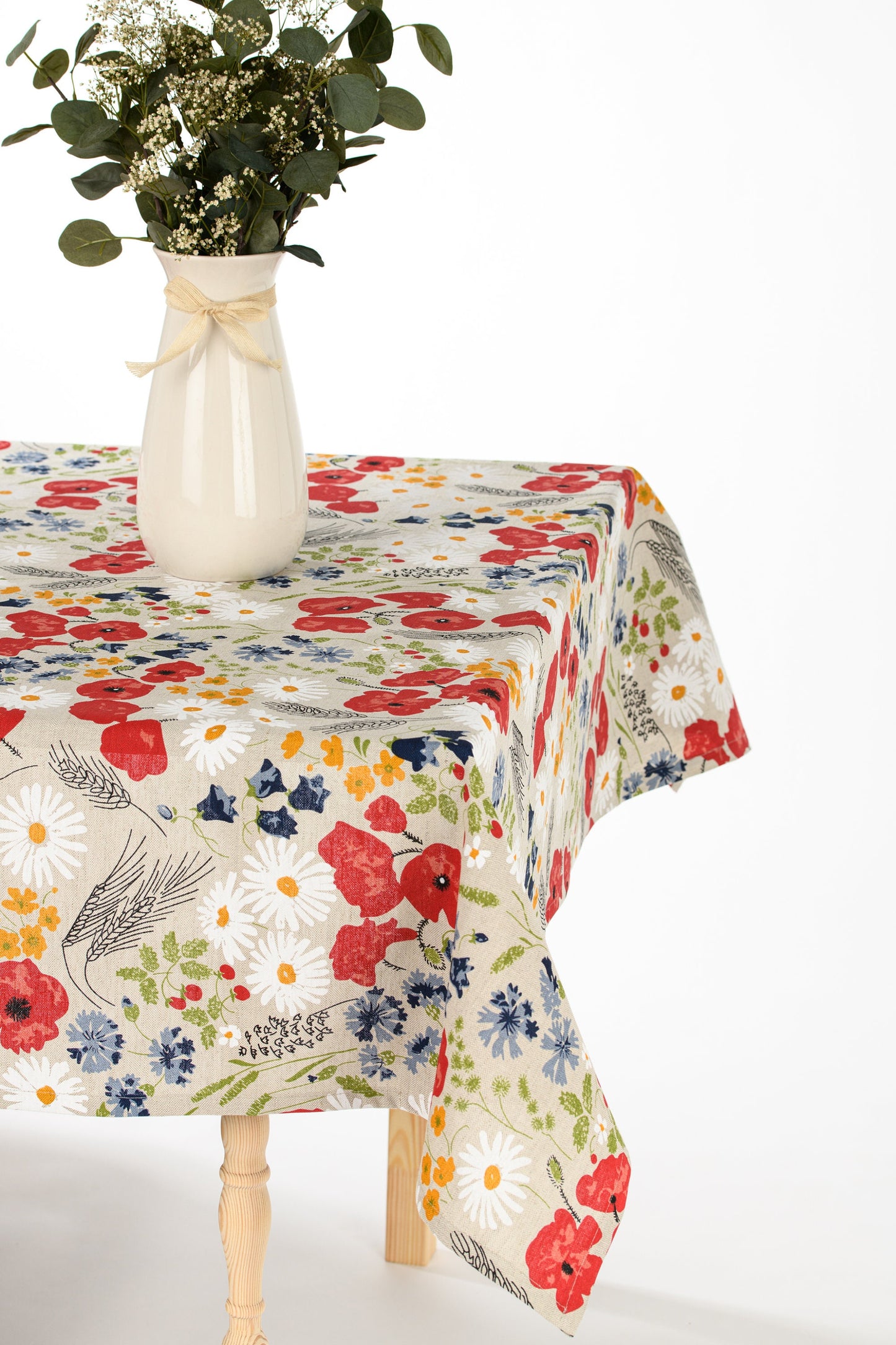Floral tablecloth * Table cloth for round square rectangular table * Table linen wit poppy flowers * Country table covering * Table topper