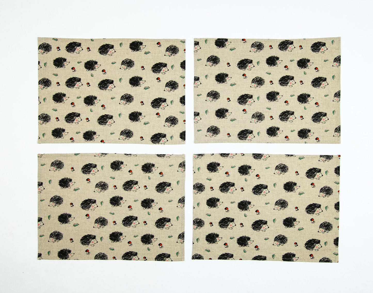 Hedgehog placemat set of 2 4 6, Thanksgiving linen placemat, Autumn Fall hedgehog placemats, Christmas hedgehog fan gift, Woodland placemats