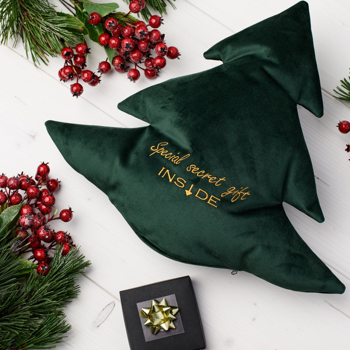 Christmas tree shaped cushion with secret pocket * Original gift packing * Cute Christmas tree pillow * Special hidden gift cushion