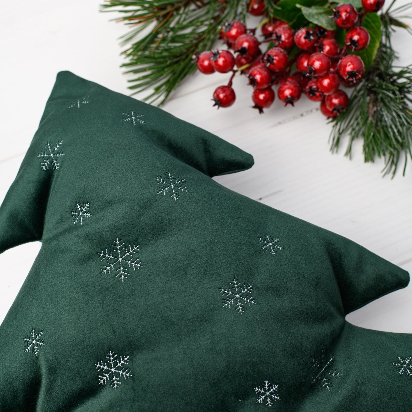 Green velvet Christmas tree pillow * Christmas sofa decorations * Christmas tree shaped cushion with embroidered snowflakes
