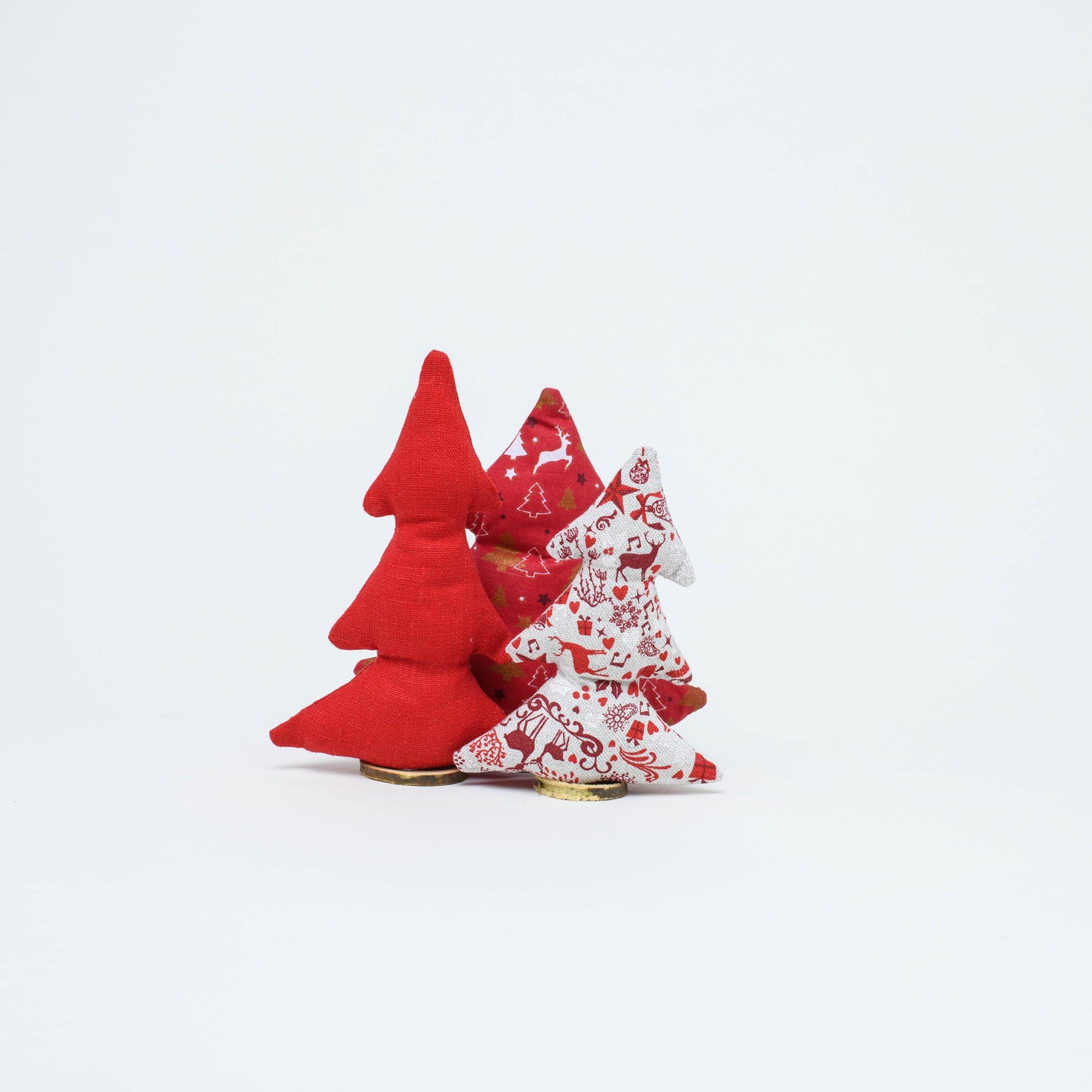 Red Christmas tree set of 3, Decorative fabric freestanding Xmas trees, Christmas table decorations
