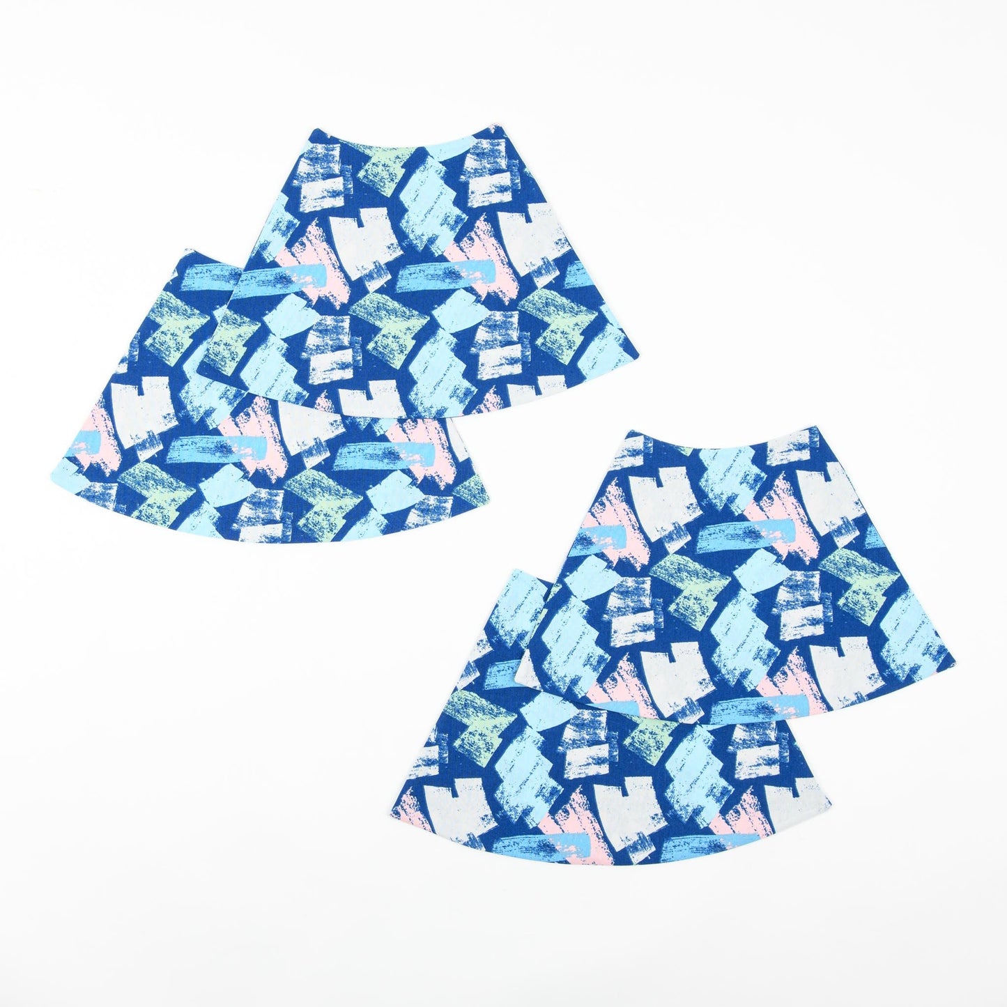 Blue wedge placemats for round table, Abstract print table linen, Modern placemats for round table, Bright blue table decorations