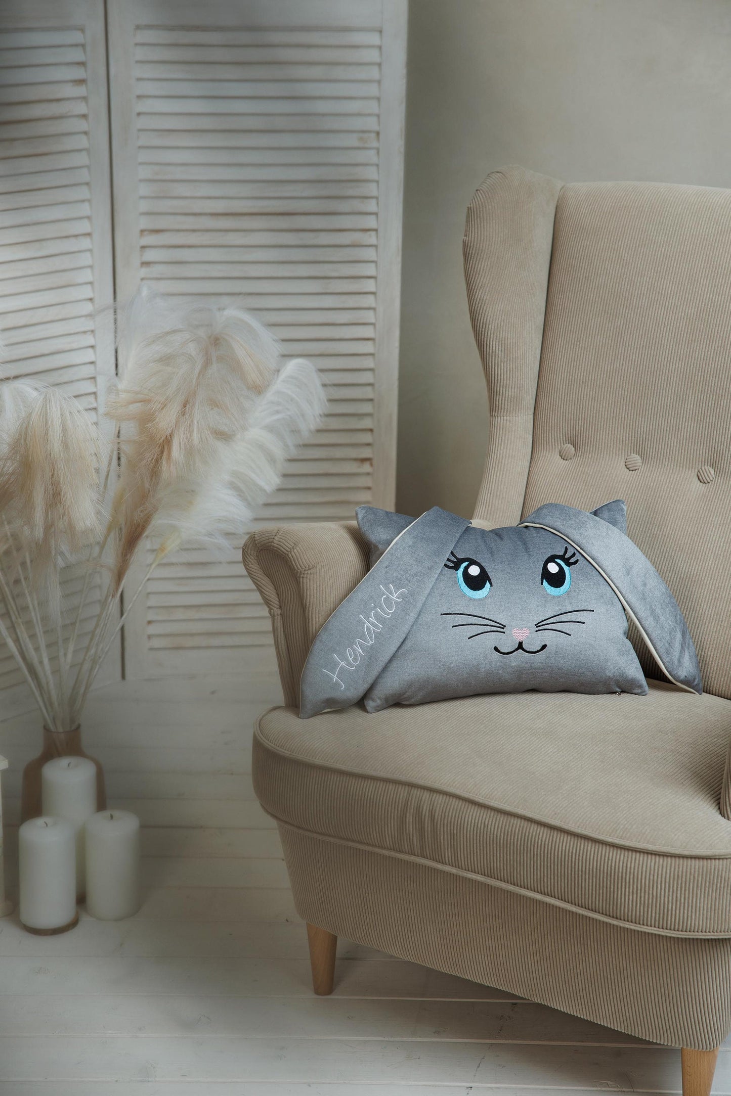 Personalized Easter bunny cushion, Bunny shaped pillow, Easter décor