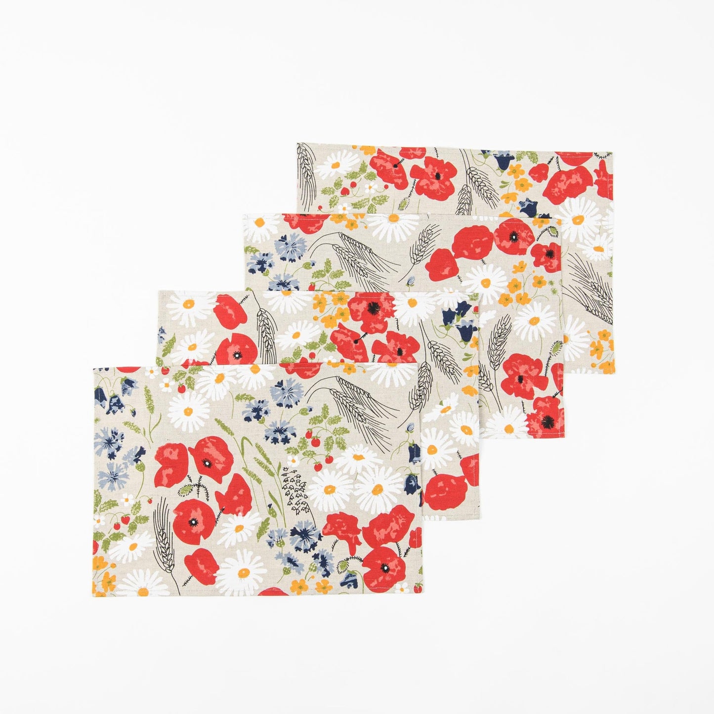 Floral placemat set of 2 4 6 8 10, Poppy flower fabric table toppers, Spring placemats for dinning table, Country table decorations