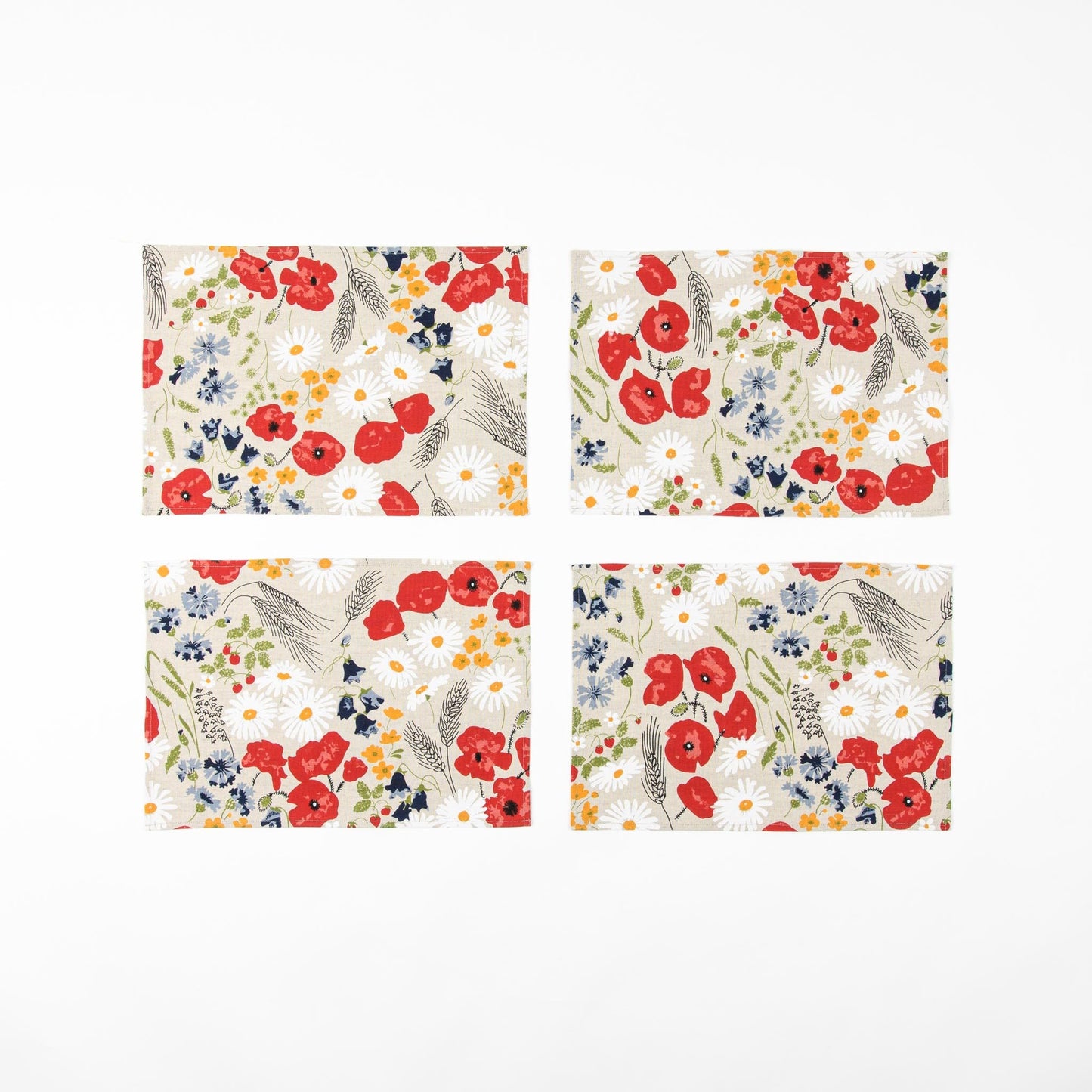 Floral placemat set of 2 4 6 8 10, Poppy flower fabric table toppers, Spring placemats for dinning table, Country table decorations