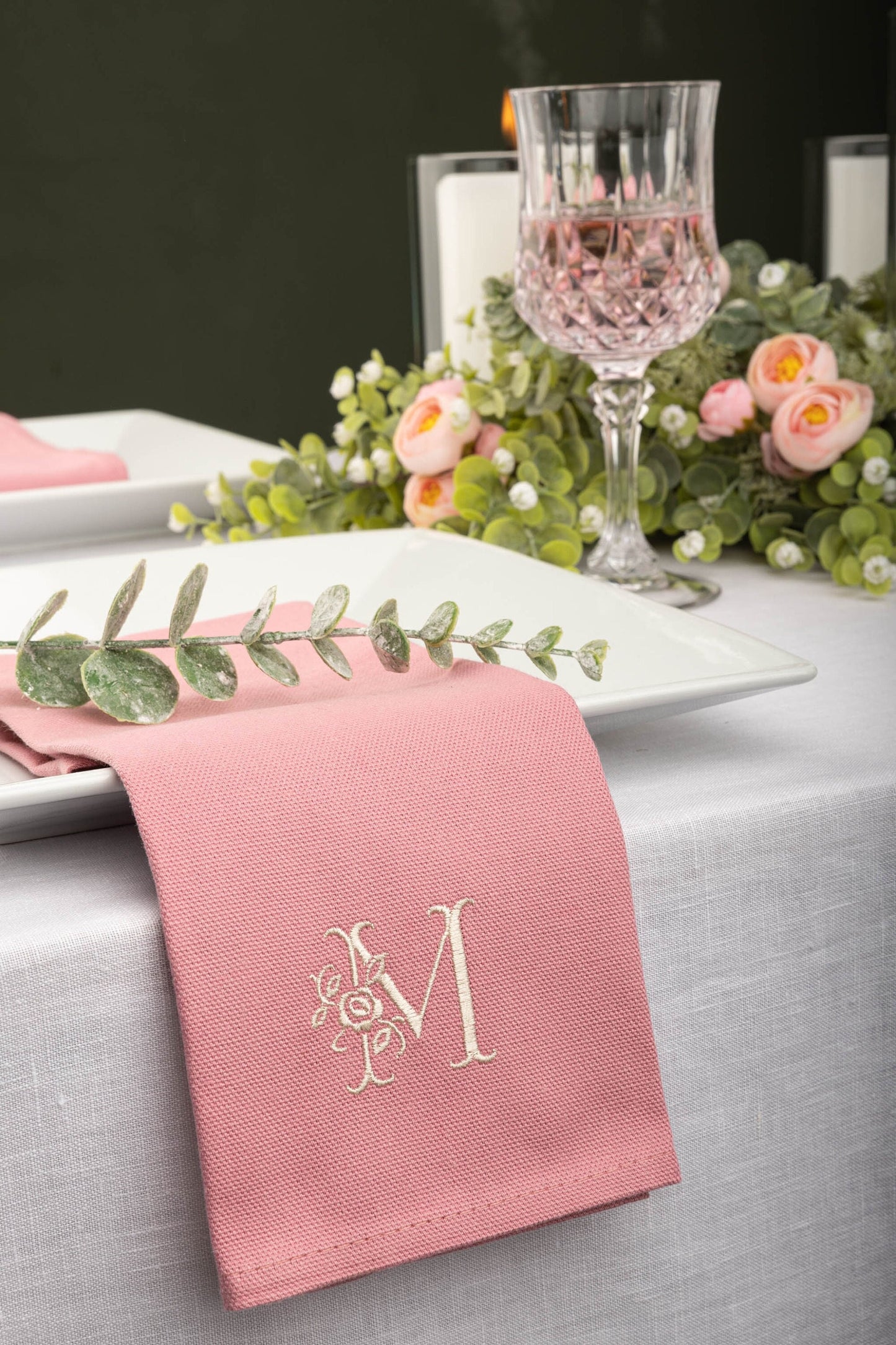 Pink monogrammed napkin, Personalized linen napkins, Customized table serviette, Pink Baby shower table decorations