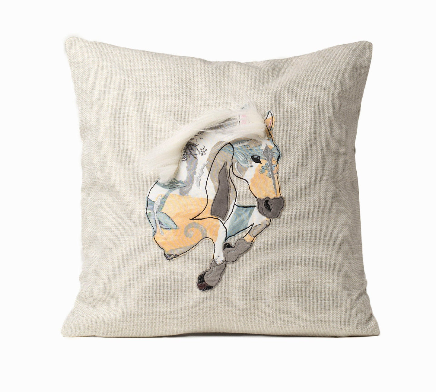 Cushion with horse, Birthday gift for horse raider, Cute applique throw pillow cover for horse owner, Equestrian themed cushion décor