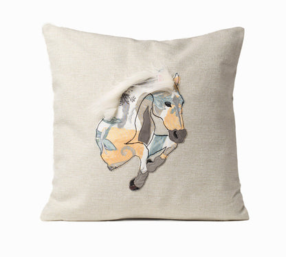 Cushion with horse, Birthday gift for horse raider, Cute applique throw pillow cover for horse owner, Equestrian themed cushion décor