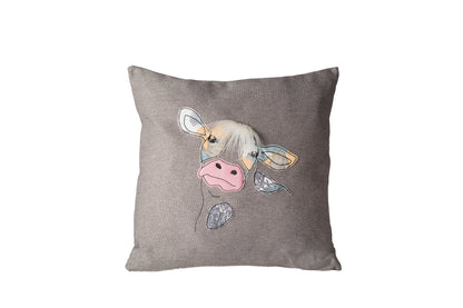Birthday gift for cow lover, Cute cow pillow cover,  Applique throw pillow cover for cow fan, Country themed cushion decor