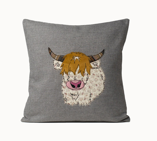 Highland cow cushion cover, Birthday gift for Highland cow lover, Cow pillow cover 40x40 cm,  Applique throw cover for Highland cow fan