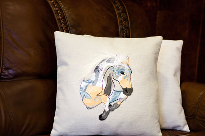 Cushion with horse, Birthday gift for horse raider, Cute applique throw pillow cover for horse owner, Equestrian themed cushion décor