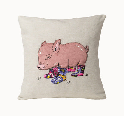 Birthday gift for pig lover, Piggy cushion cover, cute pink applique throw pillow cover for sofa, Pig home decor, Farm decor, Country home