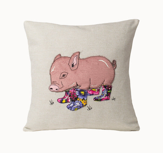 Birthday gift for pig lover, Piggy cushion cover, cute pink applique throw pillow cover for sofa, Pig home decor, Farm decor, Country home