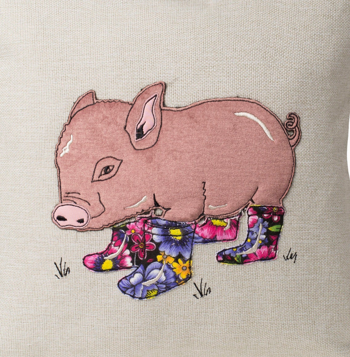 Birthday gift for pig lover, Piggy cushion cover, cute pink applique throw pillow cover for sofa, Pig home decor, Farm decor, Country home