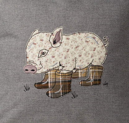 Pig cushion cover, Cute soft pink piglet pillow, Piggy applique throw for sofa, Birthday gift for pig lover, Country Farm home décor
