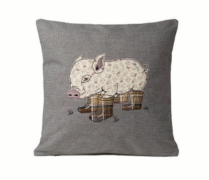 Pig cushion cover, Cute soft pink piglet pillow, Piggy applique throw for sofa, Birthday gift for pig lover, Country Farm home décor