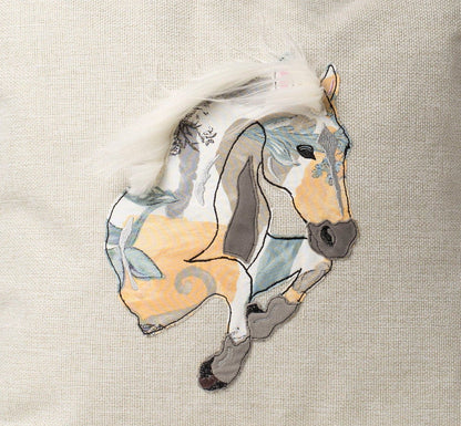 Cushion with horse, Birthday gift for horse raider, Cute applique throw pillow cover for horse owner, Equestrian themed cushion décor
