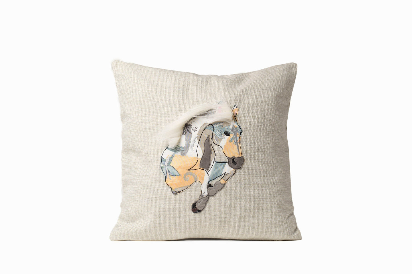 Cushion with horse, Birthday gift for horse raider, Cute applique throw pillow cover for horse owner, Equestrian themed cushion décor