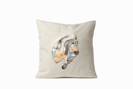 Cushion with horse, Birthday gift for horse raider, Cute applique throw pillow cover for horse owner, Equestrian themed cushion décor