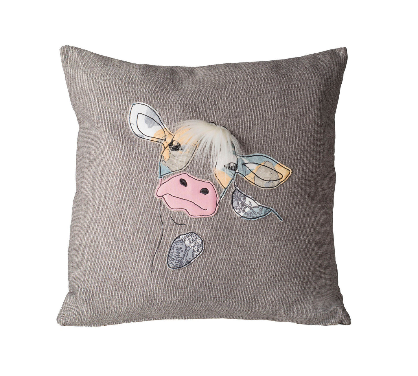Birthday gift for cow lover, Cute cow pillow cover,  Applique throw pillow cover for cow fan, Country themed cushion decor