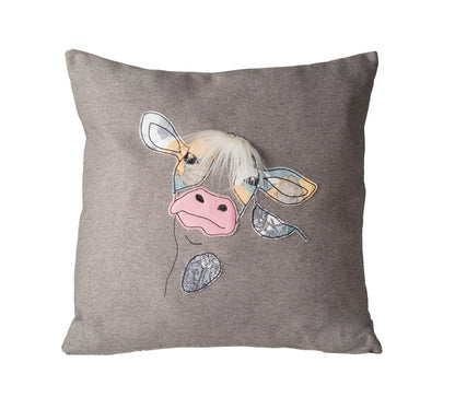 Birthday gift for cow lover, Cute cow pillow cover,  Applique throw pillow cover for cow fan, Country themed cushion decor
