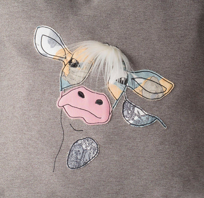 Birthday gift for cow lover, Cute cow pillow cover,  Applique throw pillow cover for cow fan, Country themed cushion decor