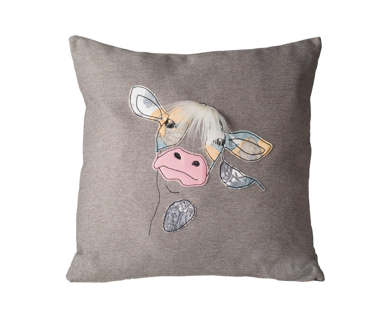 Birthday gift for cow lover, Cute cow pillow cover,  Applique throw pillow cover for cow fan, Country themed cushion decor