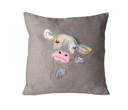 Birthday gift for cow lover, Cute cow pillow cover,  Applique throw pillow cover for cow fan, Country themed cushion decor