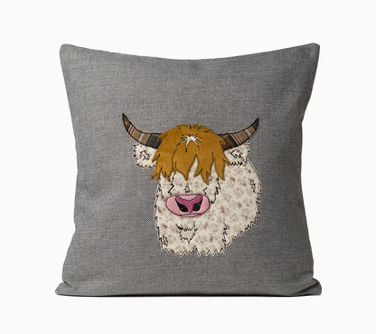 Highland cow cushion cover, Birthday gift for Highland cow lover, Cow pillow cover 40x40 cm,  Applique throw cover for Highland cow fan