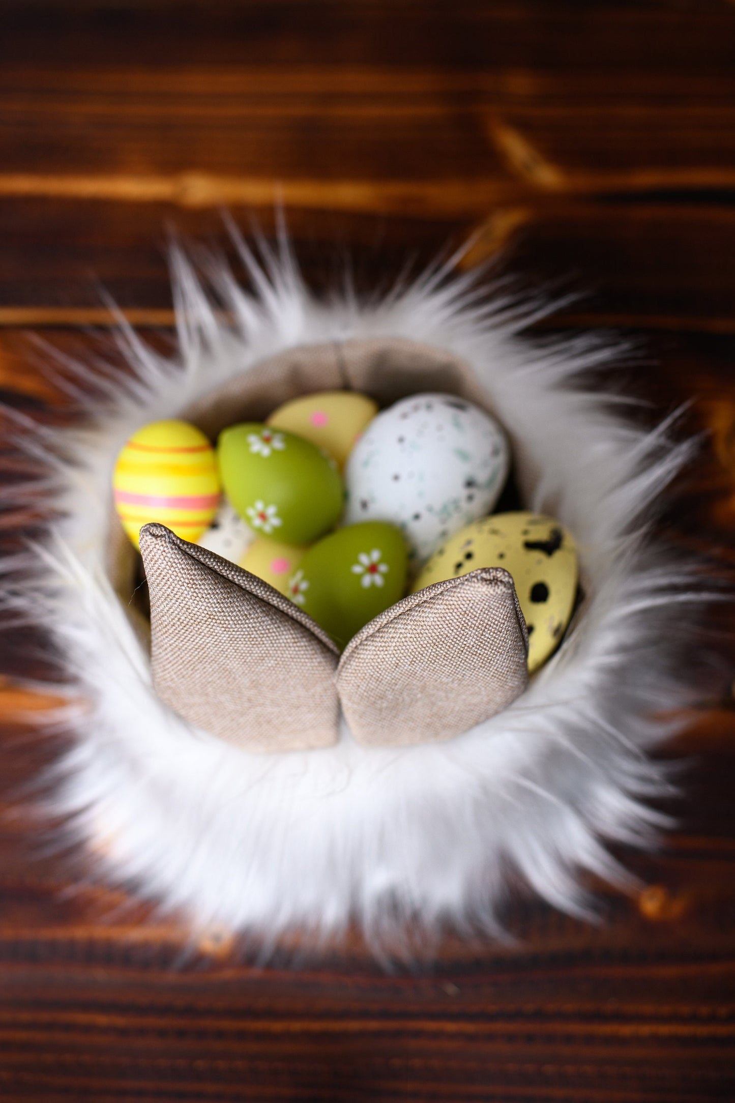 Easter bunny chair décor, Easter bunny table decorations, Cute reusable fur Easter bunny egg basket