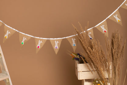 Easter bunny bunting, Easter rainbow bunny garland, Baby shower cute rabbit wall décor, Nursery spring décor