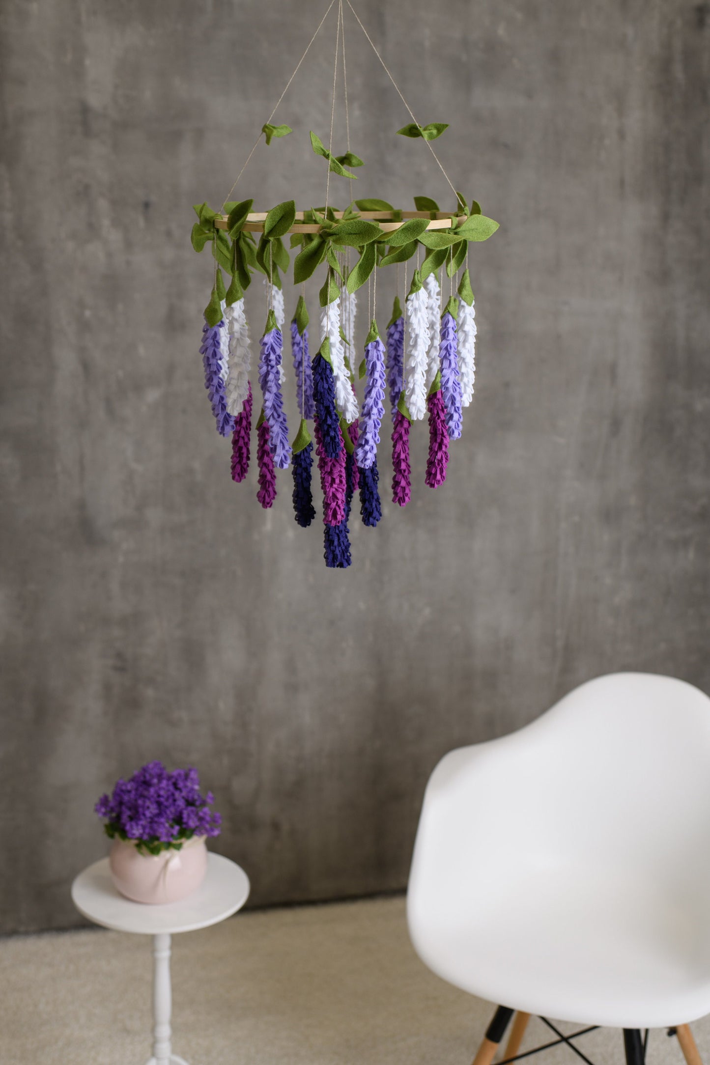 Purple flower mobile, Lavender flower chandelier, Nursery hanging decor, Chandelier crib mobile, Hanging floral arrangement, Spring garland