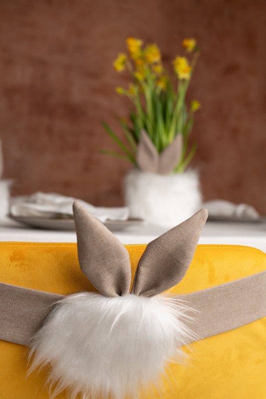 Easter bunny chair décor, Easter bunny table decorations, Cute reusable fur Easter bunny egg basket