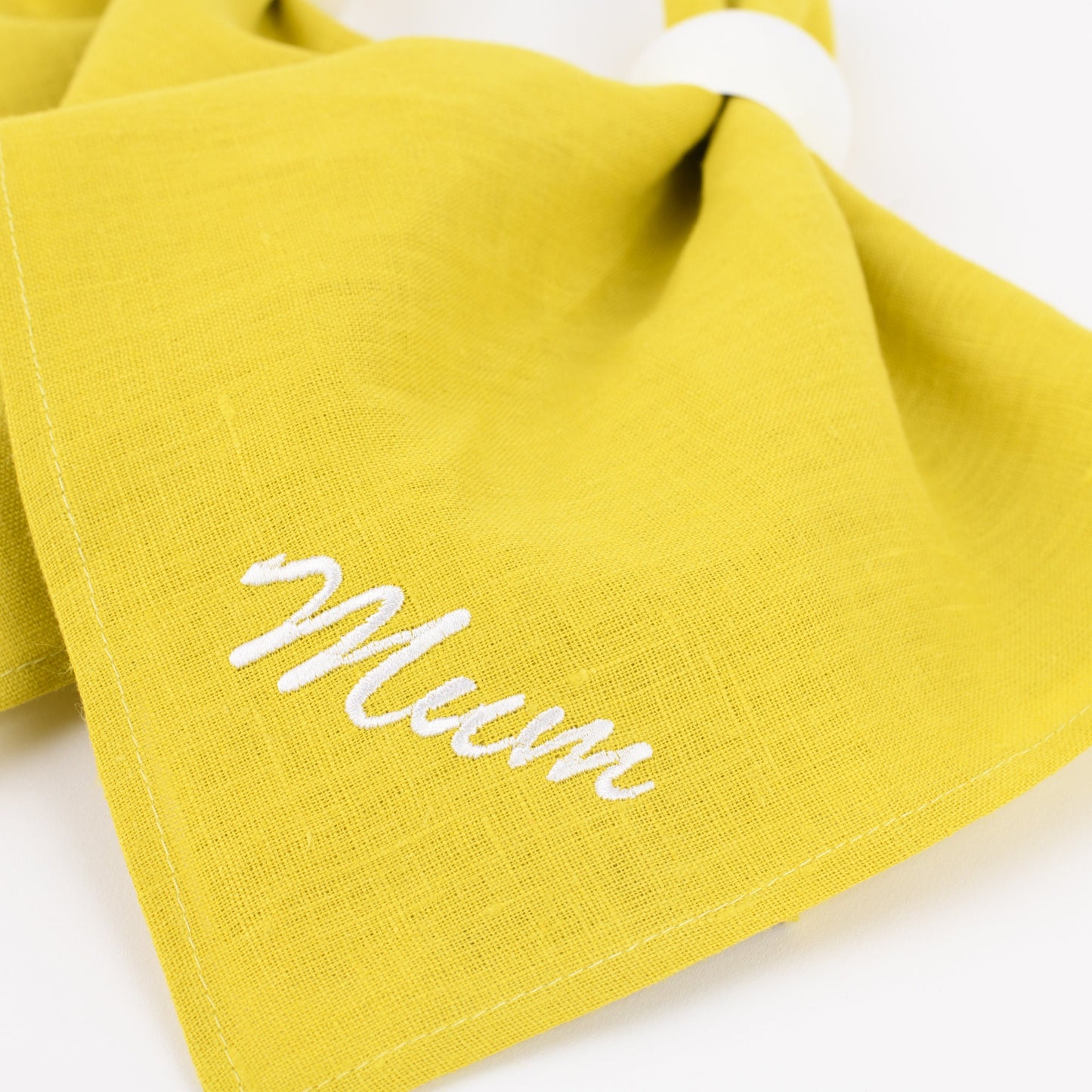 Chartreuse yellow linen monogrammed napkins, Personalized Mother's Day dinner napkins, Embroidered napkins