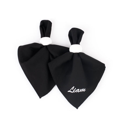 Black napkins personalized, Cocktail black napkins with name, Customized black table serviettes