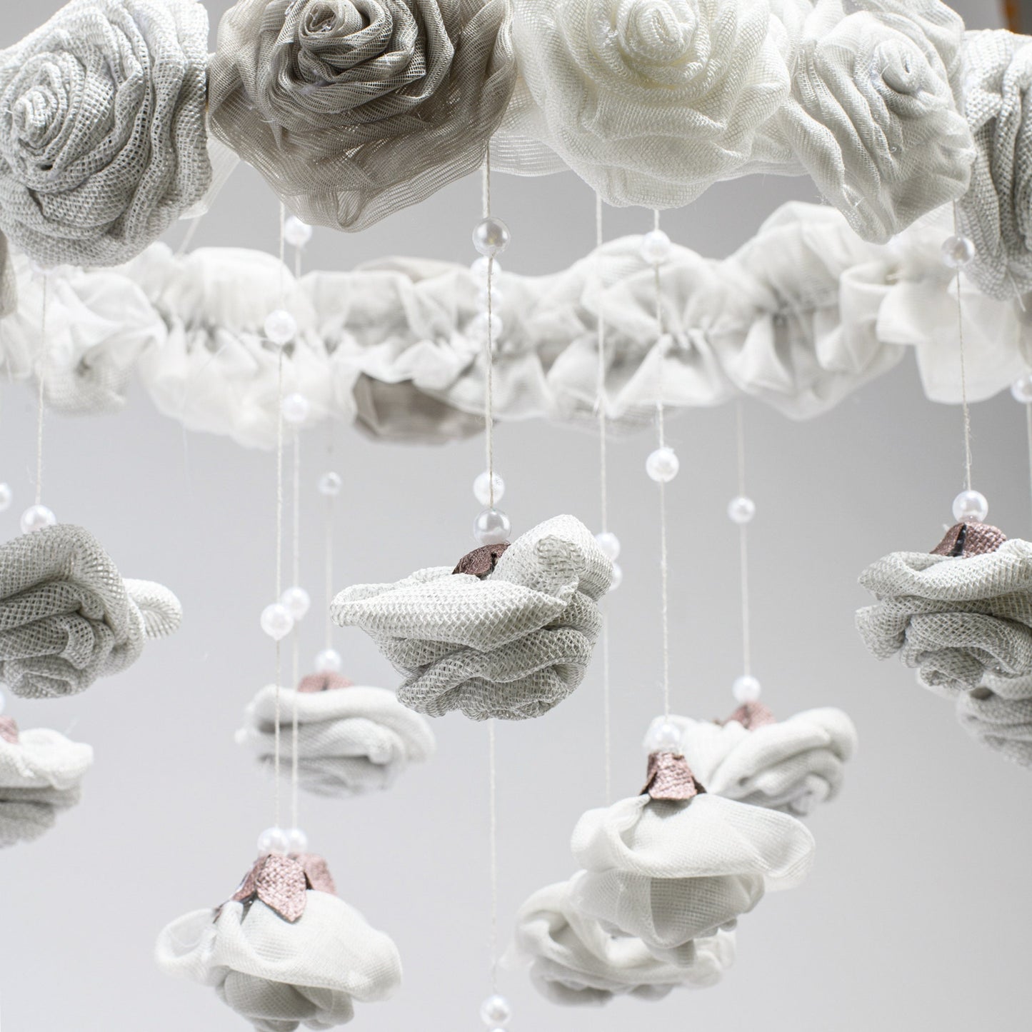 Flower mobile, Roses hanging garden, Elegant wedding rose and pearl chandelier, Nursery flower hanging décor, Baby shower mobile