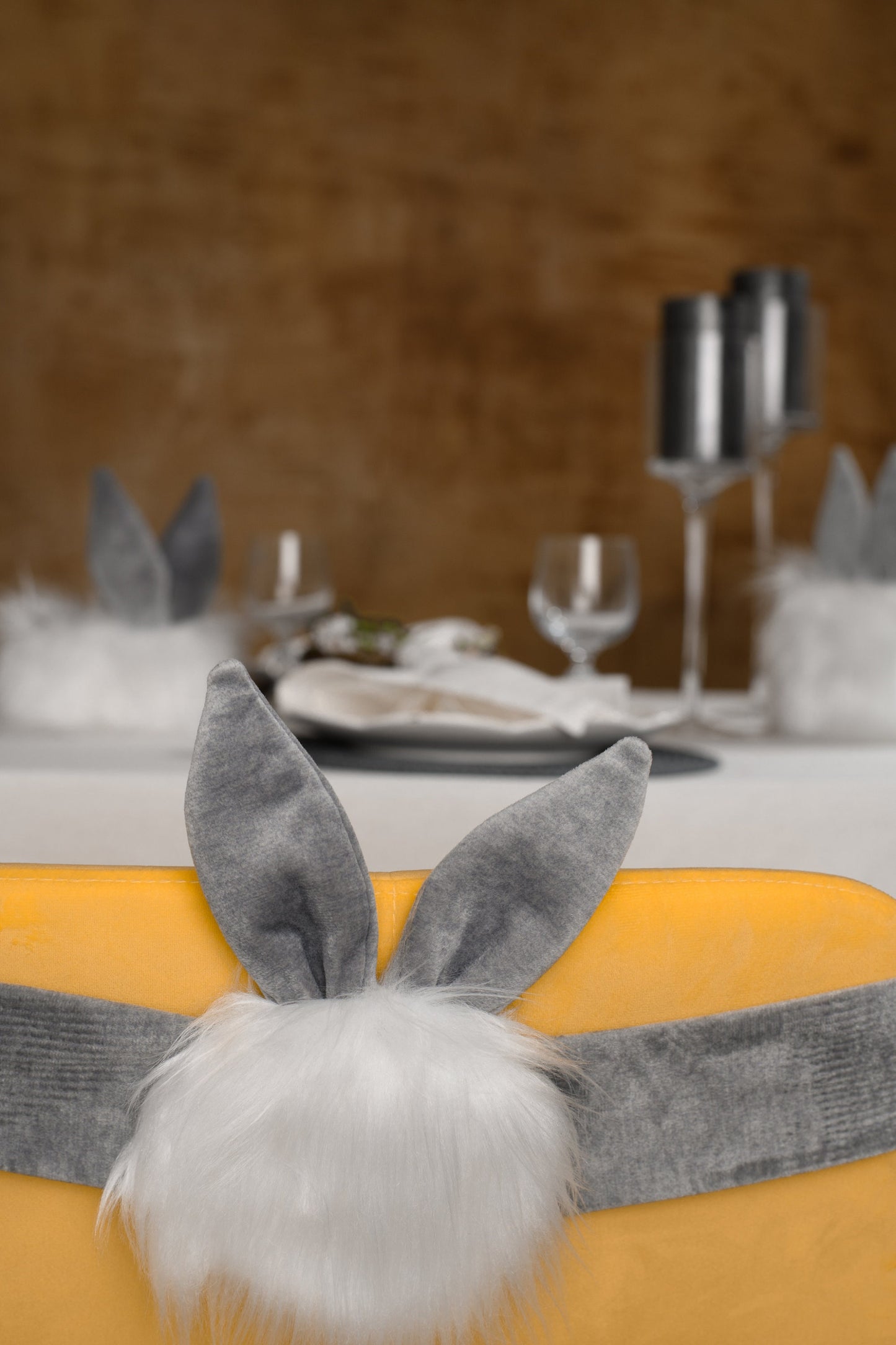Easter bunny chair décor, Easter bunny table decorations, Cute reusable fur Easter bunny egg basket