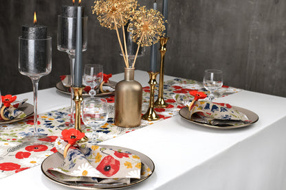 Poppy flower table runner with napkins, Floral table linen, Nature inspired table linen