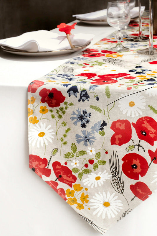 Floral table runner, Table linen inspired by nature, Table centrepiece with flowers, Table runner for round square table, Birthday gift