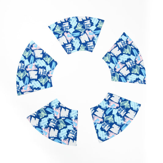 Blue wedge placemats for round table,  Abstract print table linen, Modern placemats for round table, Bright blue table decorations