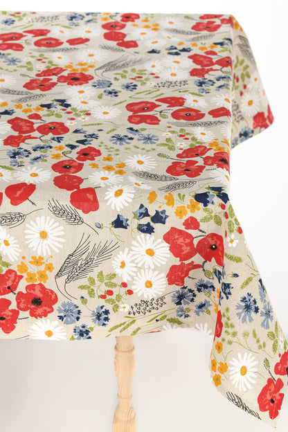 Floral tablecloth * Table cloth for round square rectangular table * Table linen wit poppy flowers * Country table covering * Table topper