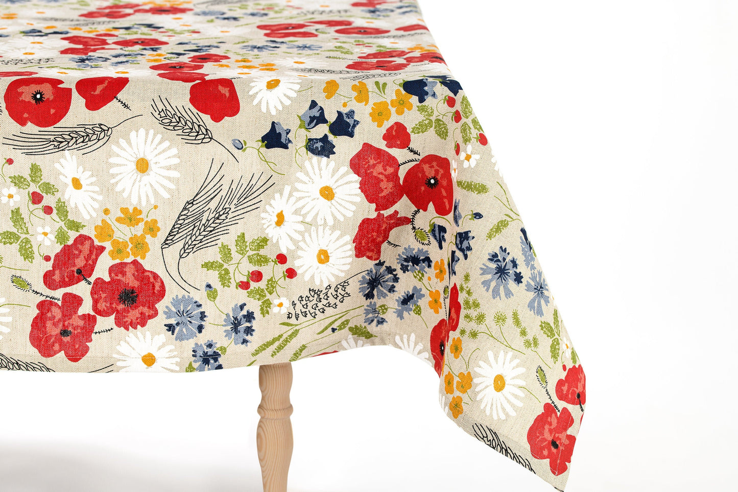 Floral tablecloth * Table cloth for round square rectangular table * Table linen wit poppy flowers * Country table covering * Table topper