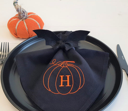 Black Halloween napkin with embroidered letter