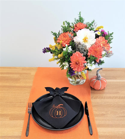 Black Halloween napkin with embroidered letter