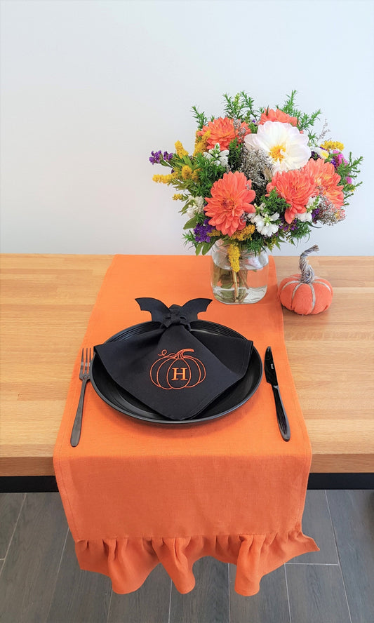Orange linen table runner, Burnt orange table runner, Fall orange centerpiece, Buffalo orange table linen